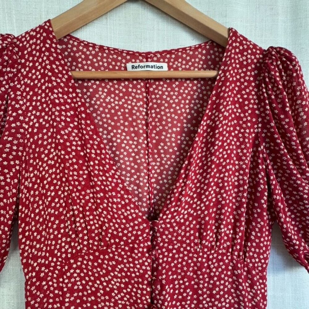 Red Floral Midi Dress - Picture 4 of 8